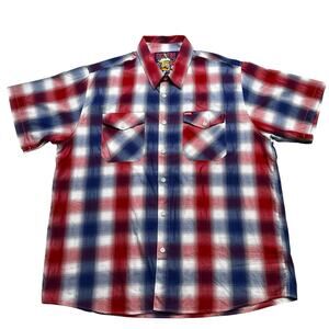 Dixxon Flannel Co. All Star 3XL Bamboo Blue Plaid Short Sleeve Mens Casual